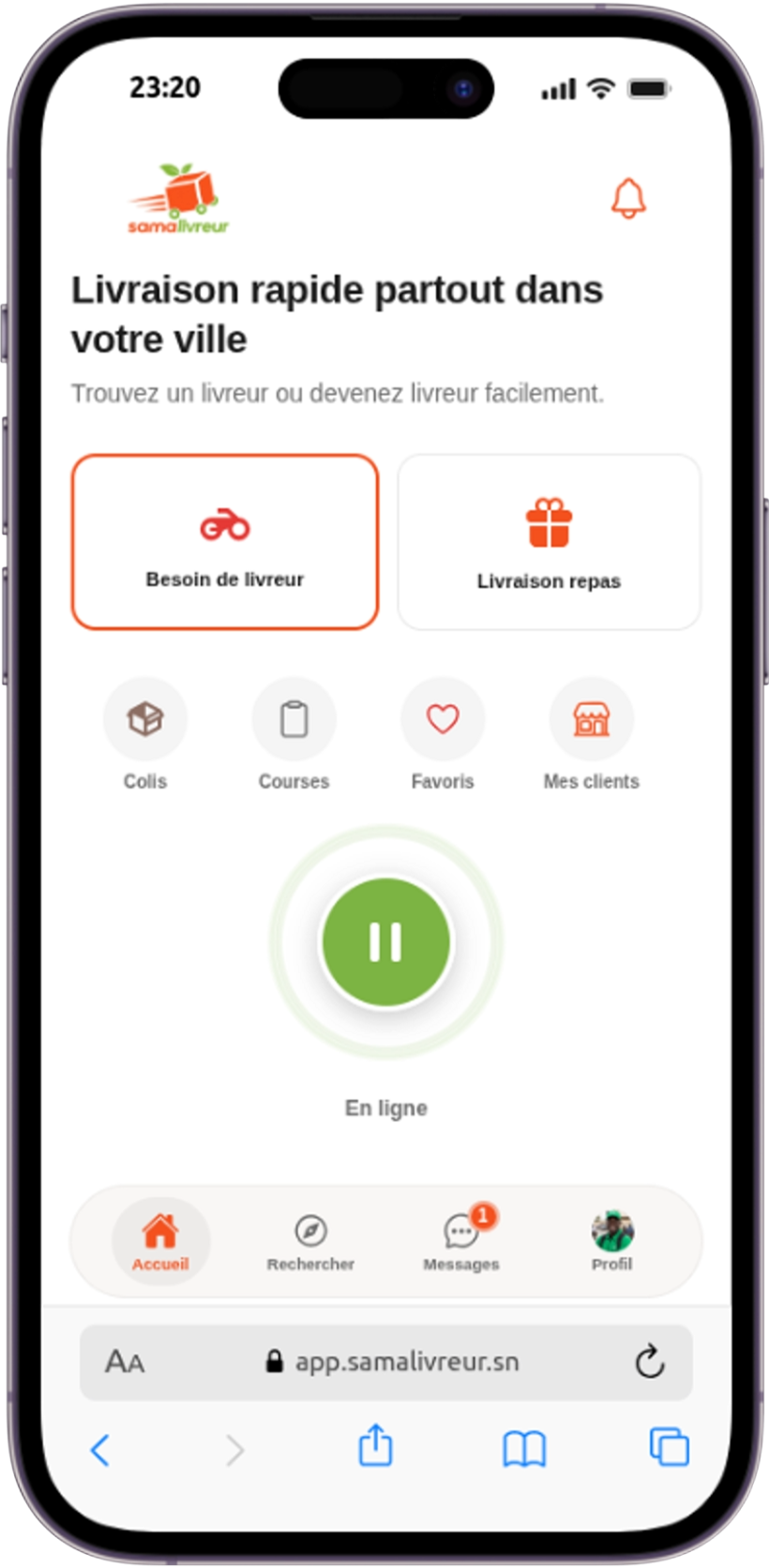 Statut en ligne du livreur sur samalivreur